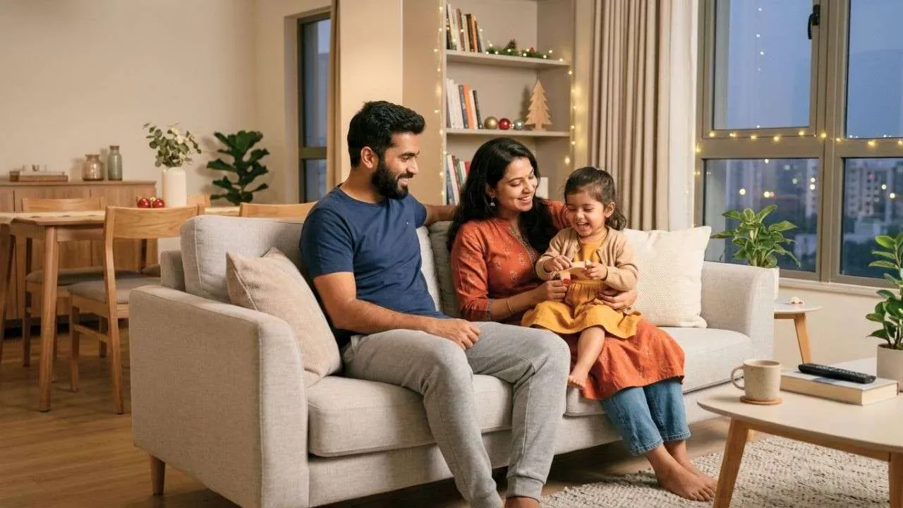 An Indian family enjoying Christmas vacation at a serviced apartment.