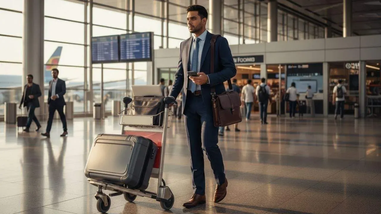 business traveller in airport