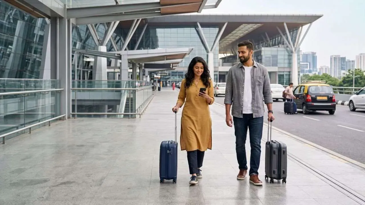 A couple departing from airport.