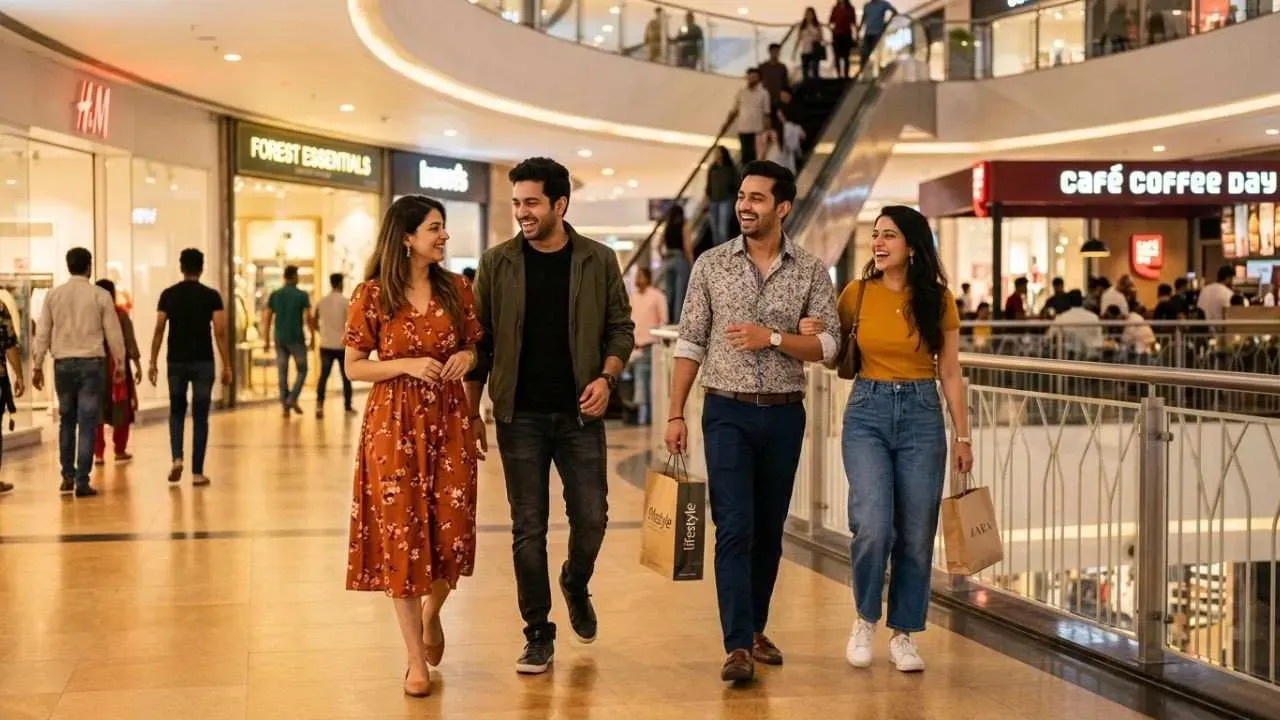 A candid of friends, two boys and girls inside a mall.