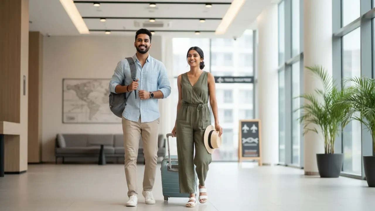 Happy couples travelling