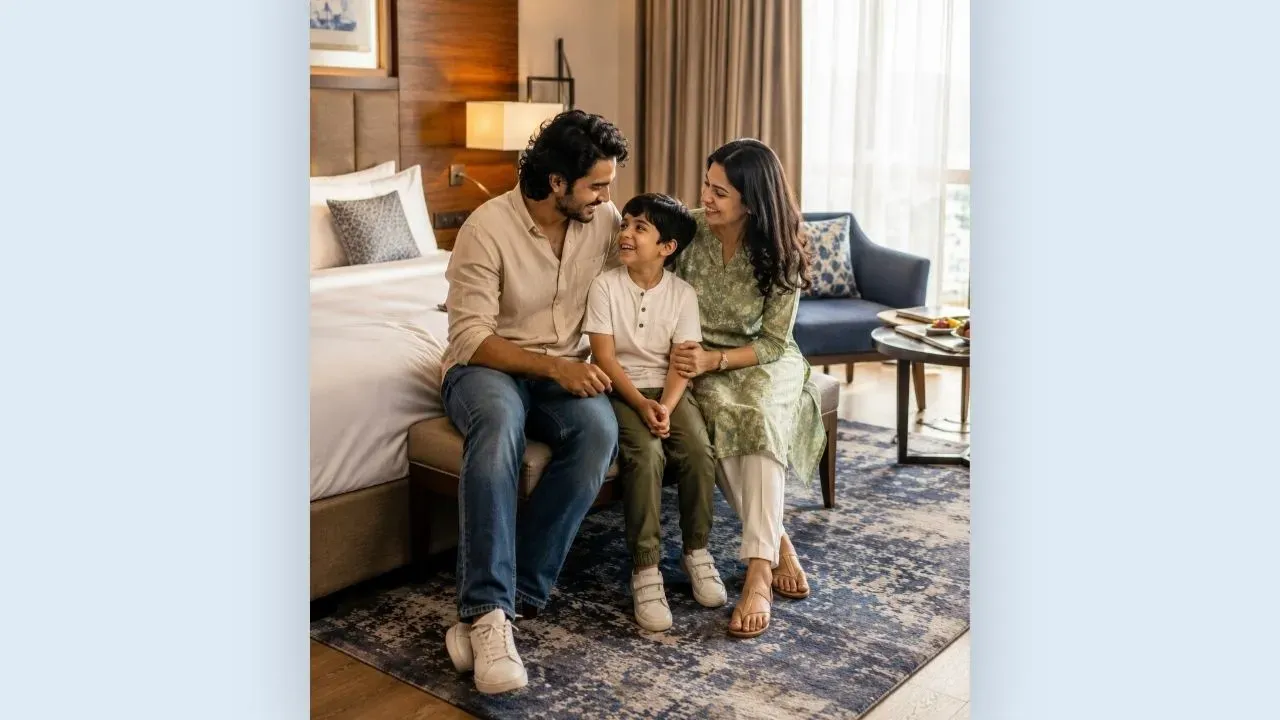 A family happily spending some moments in a comfortable stay.