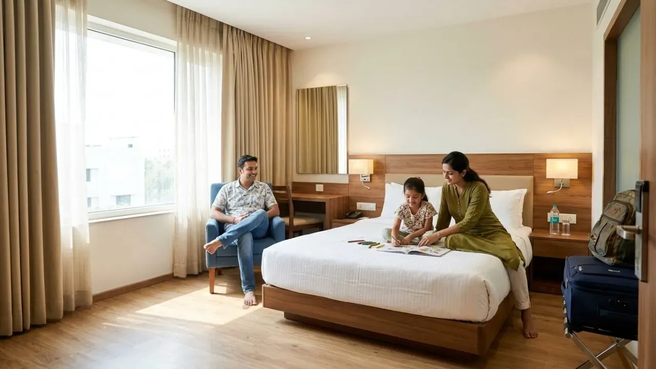 A family enjoying at an hourly room.
