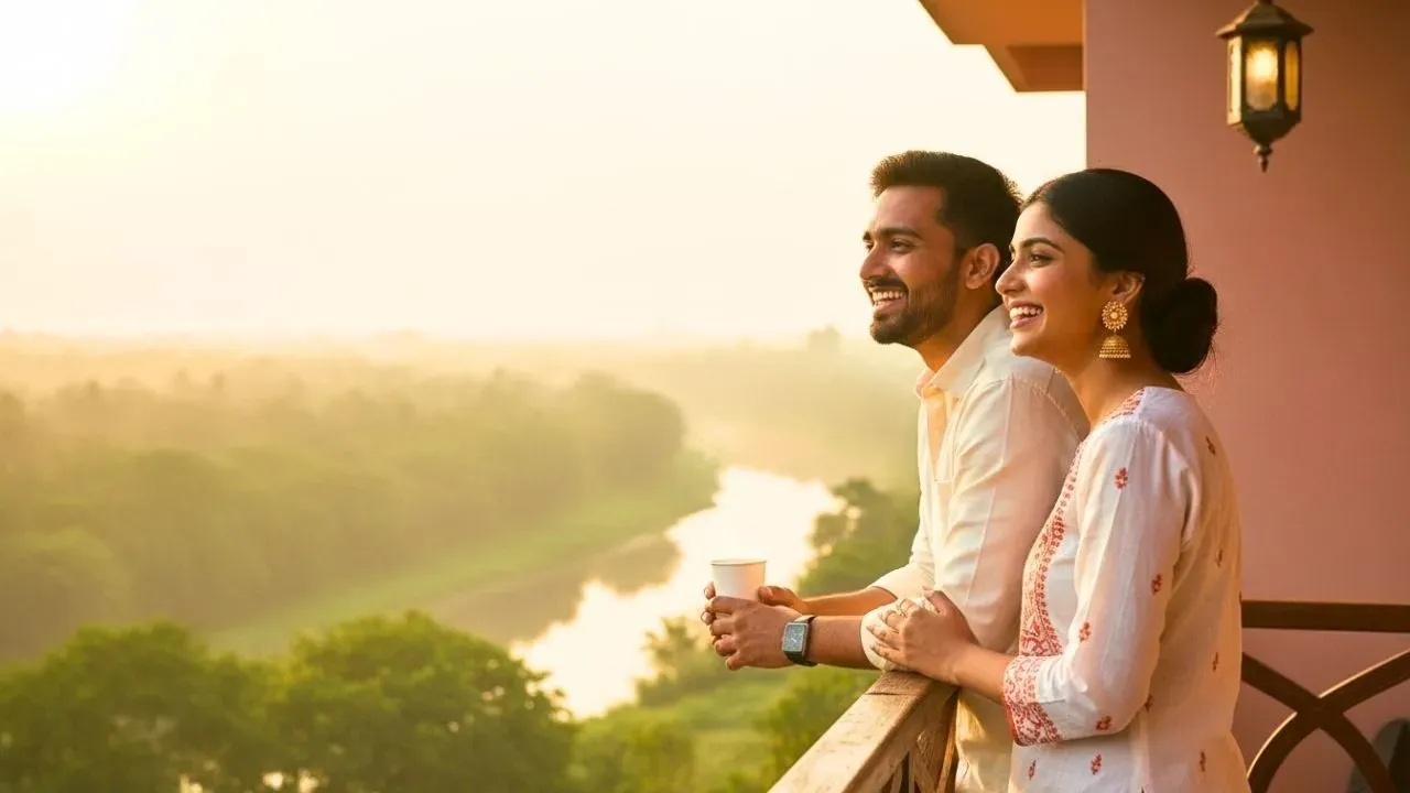 Couples enjoying at a resort balcony