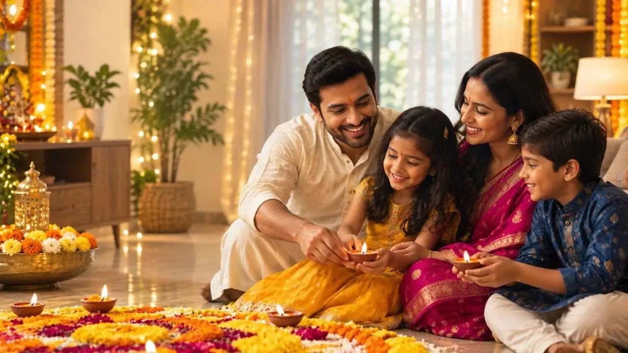 An Indian family in festive mood.