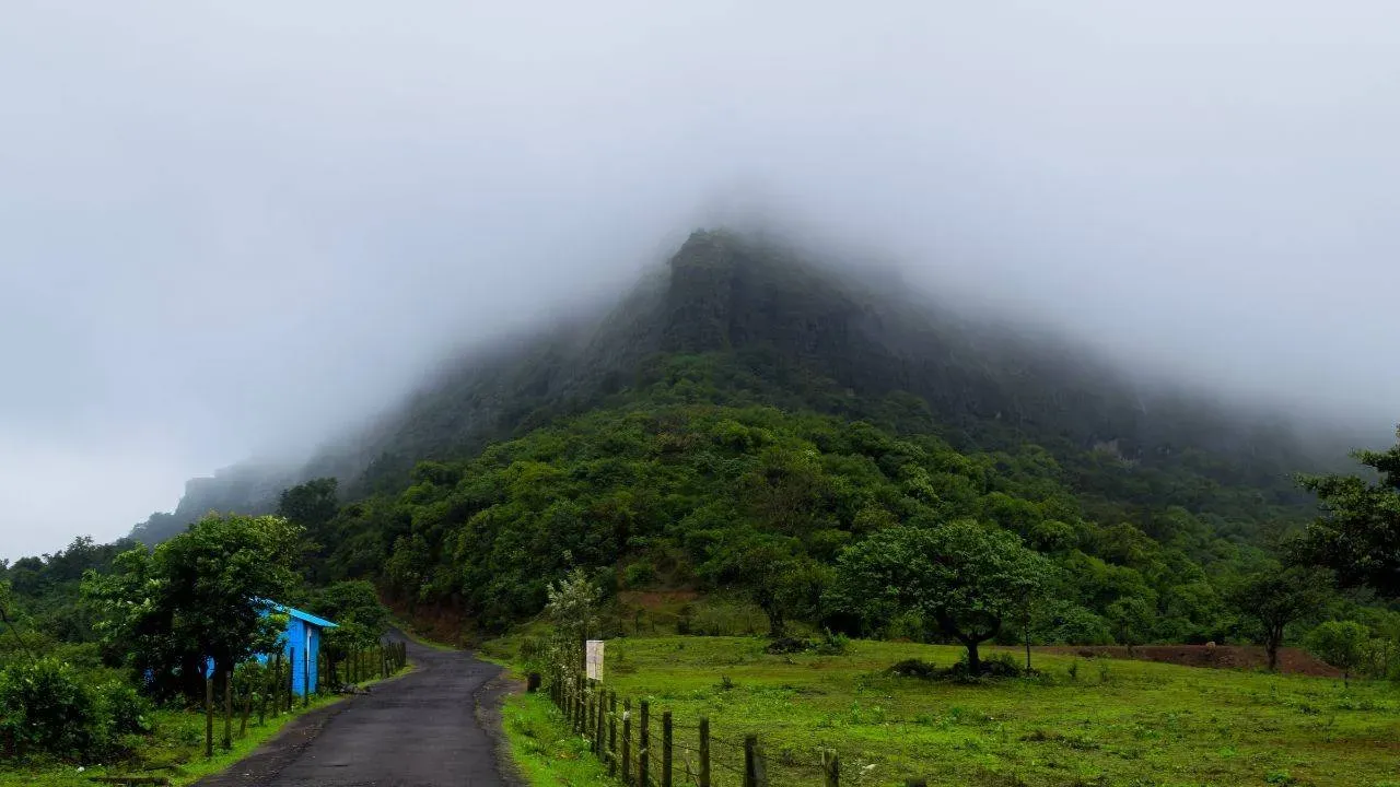 Mist covered views of Lohgad Fort in Lonavala.