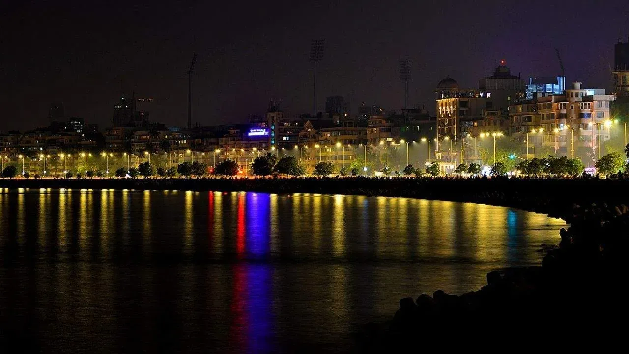 Marine Drive, Mumbai during night.