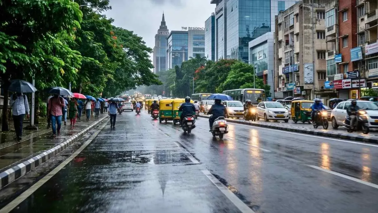 Depiction of monsoon in Bangalore city.