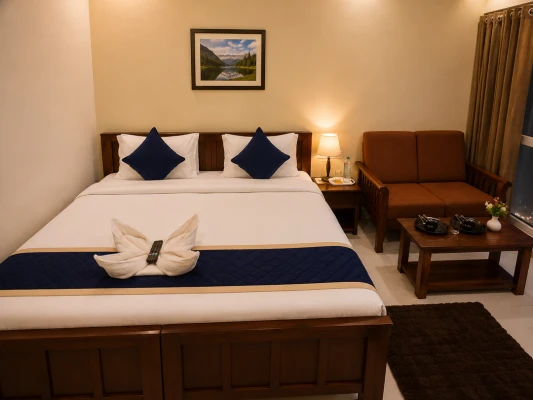 hotel with swimming pool in thanisandra, bangalore - hotel santhi comfort