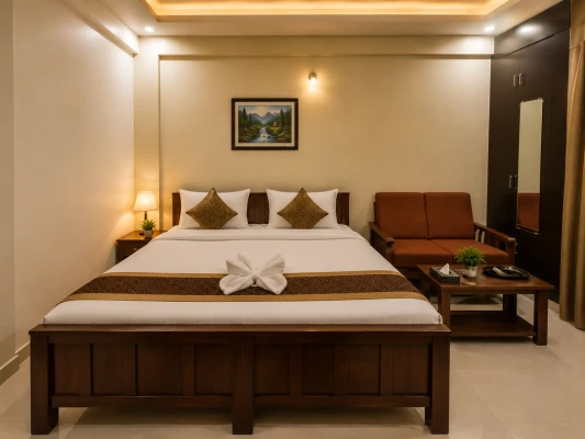 hotel with swimming pool in thanisandra, bangalore - hotel santhi comfort