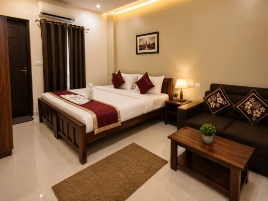 hotel with swimming pool in thanisandra, bangalore - hotel santhi comfort