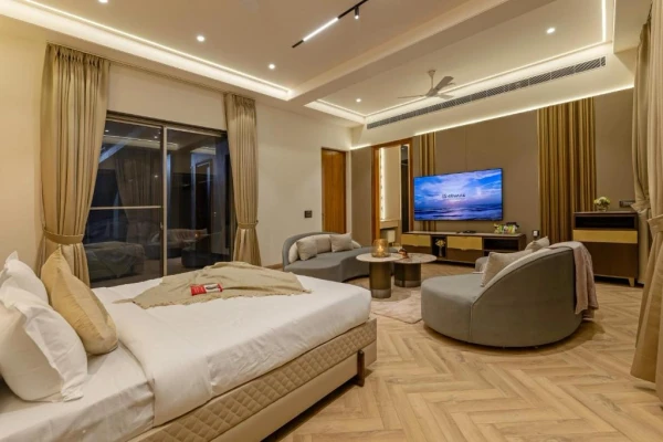 hotel with party hall in palla, delhi - elivaas levante farms 5 bhk villa with pvt pool and garden