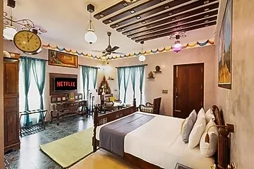 hotel with bar in malayattoor, ernakulam - elivaas vintage retreat  5 bhk riverfront heritage villa
