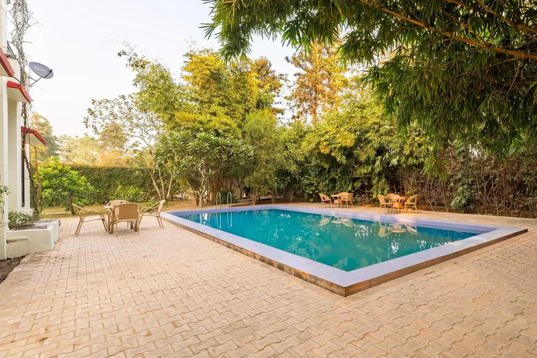 hotel with swimming pool in bhagola, faridabad - alaya stays parinita farm 4 bhk villa with pvt pool
