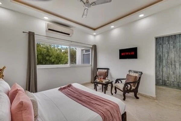 hotel with party hall in khori jamalpur, faridabad - alaya stays ratikara ullaas 2 bhk with pvt pool & pool table