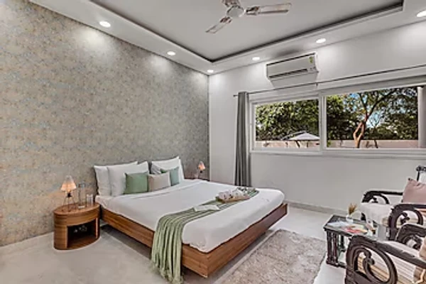 hotel with party hall in khori jamalpur, faridabad - alaya stays ratikara ullaas 2 bhk with pvt pool & pool table
