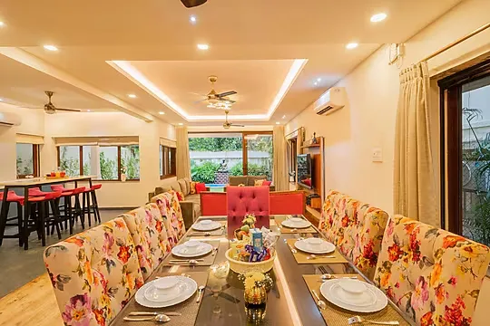 hotel with party hall in marna siolim, goa - elivaas anasa 4 bhk with pvt pool & outdoor sitting area