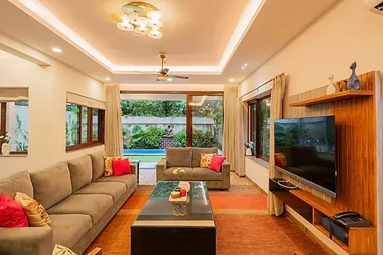 budget hotel in marna siolim, goa - elivaas anasa 4 bhk with pvt pool & outdoor sitting area