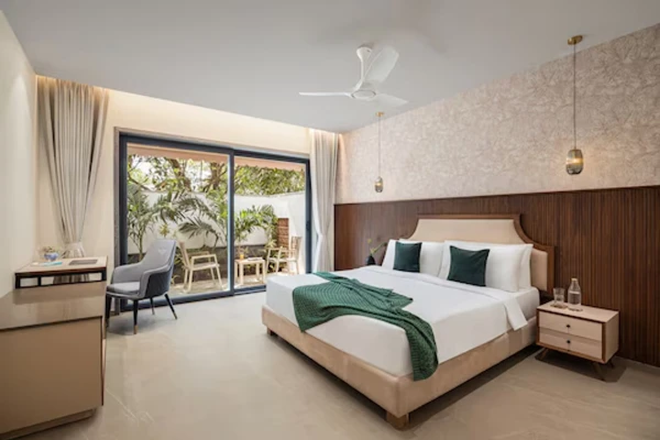 hotel with swimming pool in vagator, goa - elivaas cloud 7 waves 4 bhk with private  pool vagator