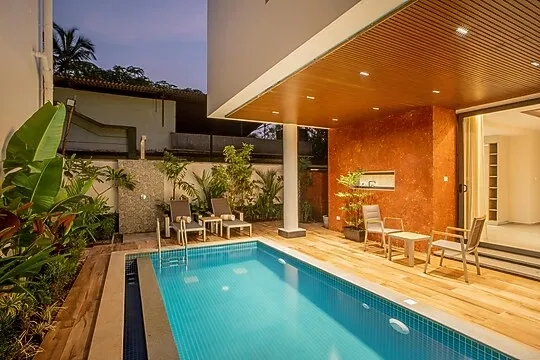 hotel near goa airport - elivaas cloud 7 waves 4 bhk with private  pool vagator