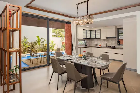 hotel with bar in vagator, goa - elivaas cloud 7 waves 4 bhk with private  pool vagator