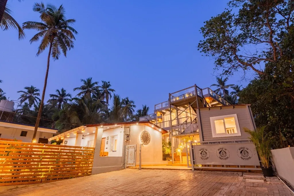 homestay with activities in morjim, goa - elivaas house of neptune 3 bhk cottage with terrace & gazebo on the beach morjim