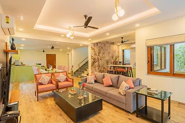 online room booking in marna siolim, goa - elivaas judiline villa 3 bhk with pool & bar