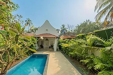 family hotel with pool in siolim, goa - elivaas maison 10 luxe 4 bhk villa with pvt pool, garden & portuguese charm siolim