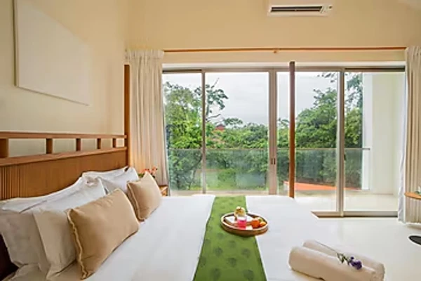 hotel with free parking in vagator, goa - elivaas mirai leo 3 bhk villa with private pool in vagator