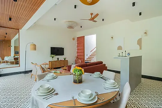 hotel with gym in vagator, goa - elivaas mirai taurus 3 bhk villa with private pool vagator