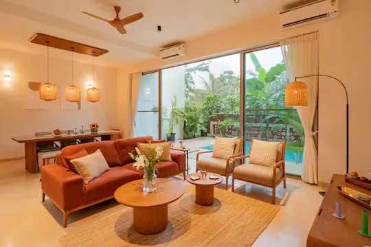 family hotel with pool in vagator, goa - elivaas mirai villa sukoon 3 bhk villa with private pool in vagator