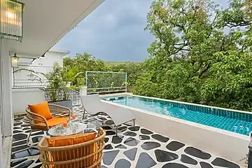 hotel room booking in assagao, goa - elivaas purple coral luxe 5-bhk villa with two pvt pools chapora fort