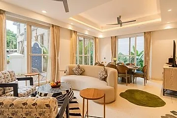 budget hotel in assagao, goa - elivaas purple coral luxe 5-bhk villa with two pvt pools chapora fort