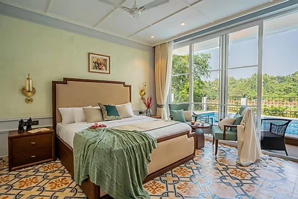 hotel in assagao, goa for family - elivaas suntuarios casa ivy 4bhk villa with private pool jacuzzi vagator