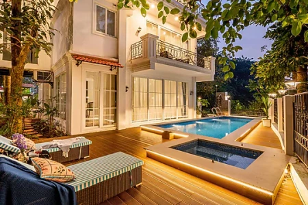 hotel with gym in assagao, goa - elivaas suntuarios casa ivy 4bhk villa with private pool jacuzzi vagator