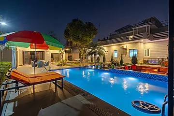manesar, gurugram hotel booking - elivaas aarul farm 4 bhk villa with pvt pool, gazebo & game zone