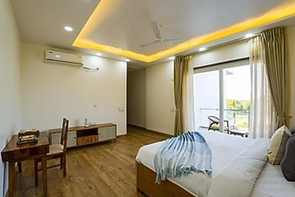 hotel near gurugram railway station - elivaas adhiva retreat 5 bhk farmhouse with private pool
