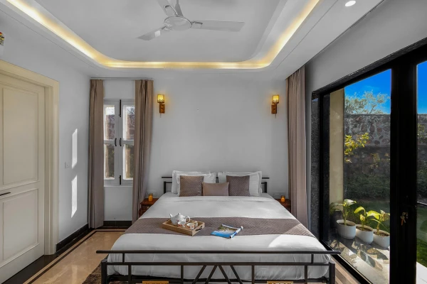 hotel near gurugram railway station - elivaas prassanam vatika 2 bhk hillside villa with private pool