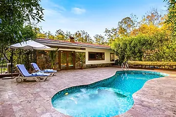 dhouj, gurugram hotel booking - elivaas the aravalli reserve the bliss 3 bhk villa with pvt pool & jacuzzi