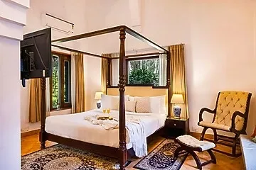 hotel in dhouj, gurugram for family - elivaas the aravalli reserve the lotus 3 bhk villa with pvt pool & jacuzzi