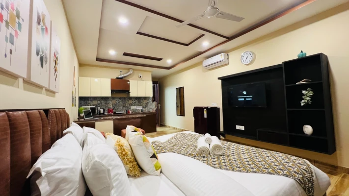 service apartment with kitchen in sector 38, gurugram - olive serviced apartment medanta medicity gurugram
