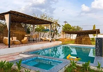 hotel in amer road, jaipur for couples - alaya stays fable farms 4 bhk villa with private pool & gazebo