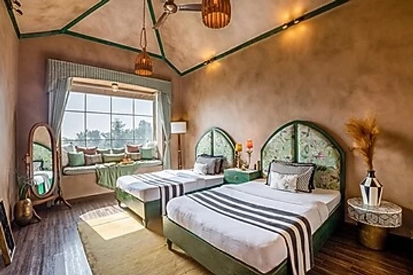 hotel with banquet hall in gunawata, jaipur - elivaas noah's ark 3 bhk villa with pvt pool, garden & gazebo