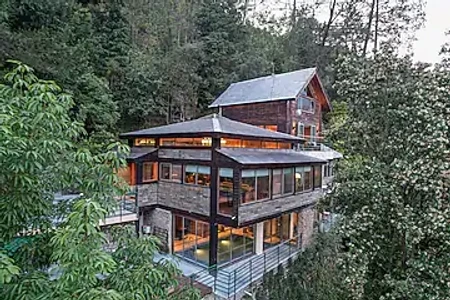 hotel with free parking in sukha, nainital - elivaas blushing pines stunning 3-bhk hillside getaway with attic & indoor pool