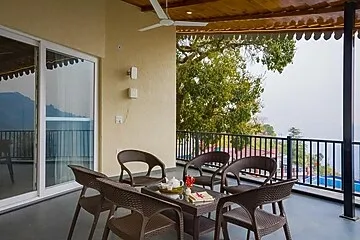 hotel with free parking in bhowali, nainital - elivaas twin chalets 4 bhk escape with valley facing law & terrace