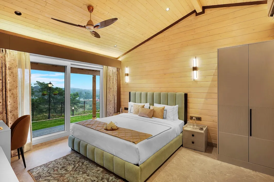 family hotel with pool in gopalpur, palampur - elivaas esh moss hilltop 2-bhk retreat with open air jacuzzi, pool & cosy lounge