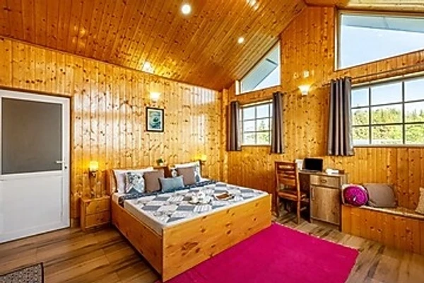 hotel with bar in bagh, shimla - alaya stays hill top farmstead heritage 3 bhk  villa with balcony & gazebo