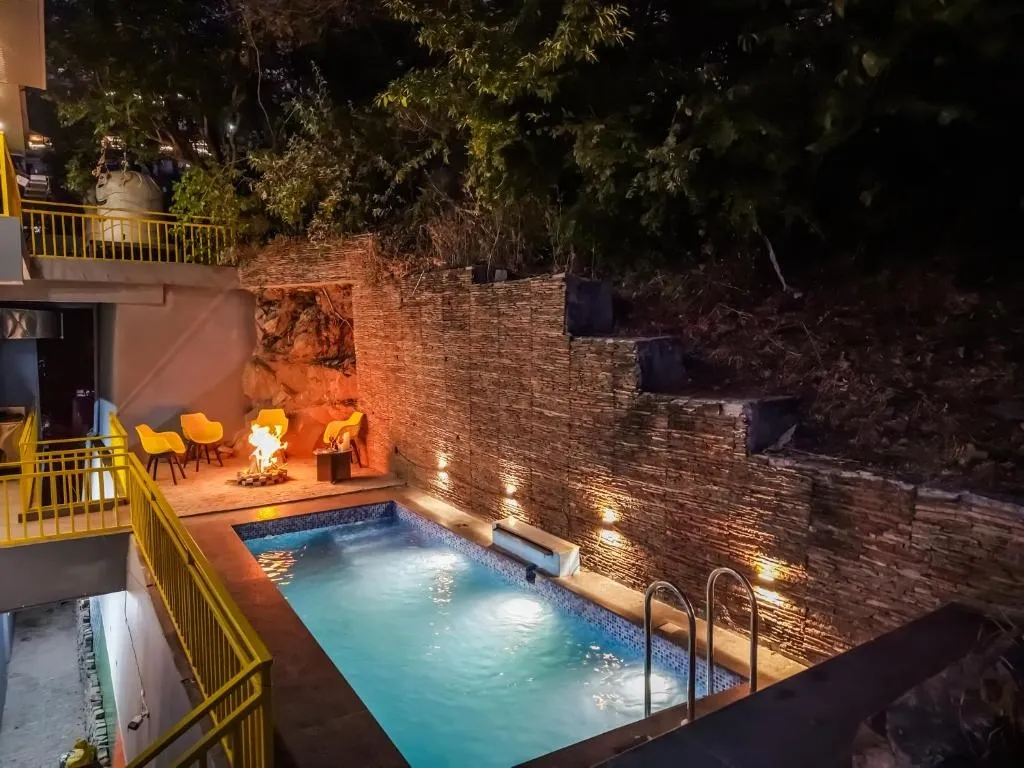 family hotel with pool in dharampur, solan - alaya stays hill shades 6 bhk villa with scenic hill views