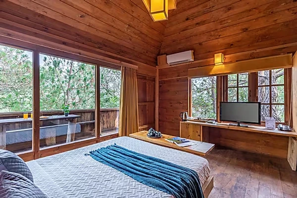 hotel with banquet hall in nagali, solan - alaya stays woodbine chalet 1 bedroom cottage with balcony shimla