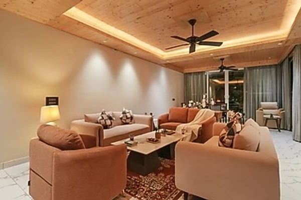 hotel in dharampur, solan for family - elivaas 4 bhk kavya villa with lounge & panoramic views